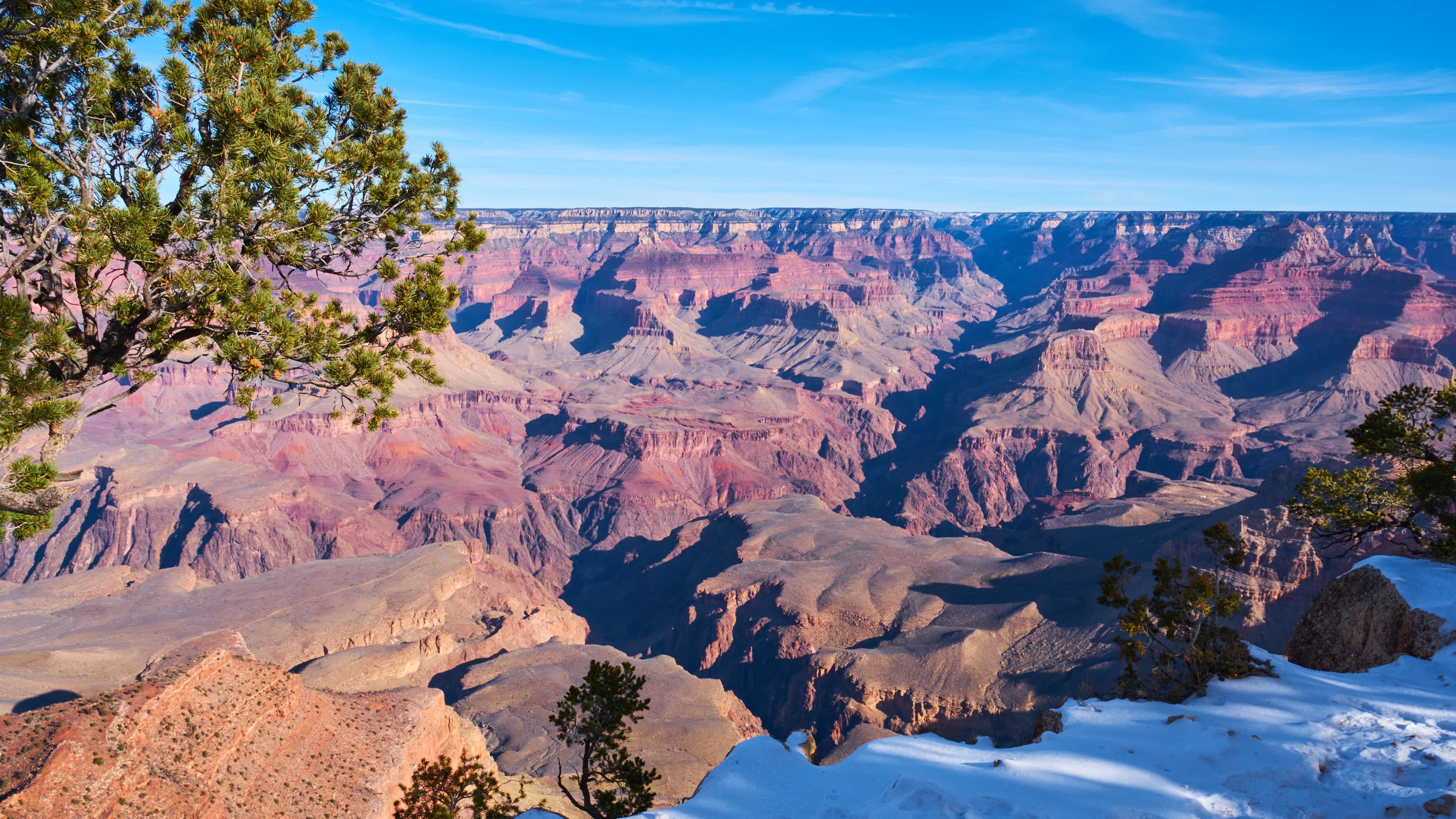 Grand Canyon South Rim in winter light with snow