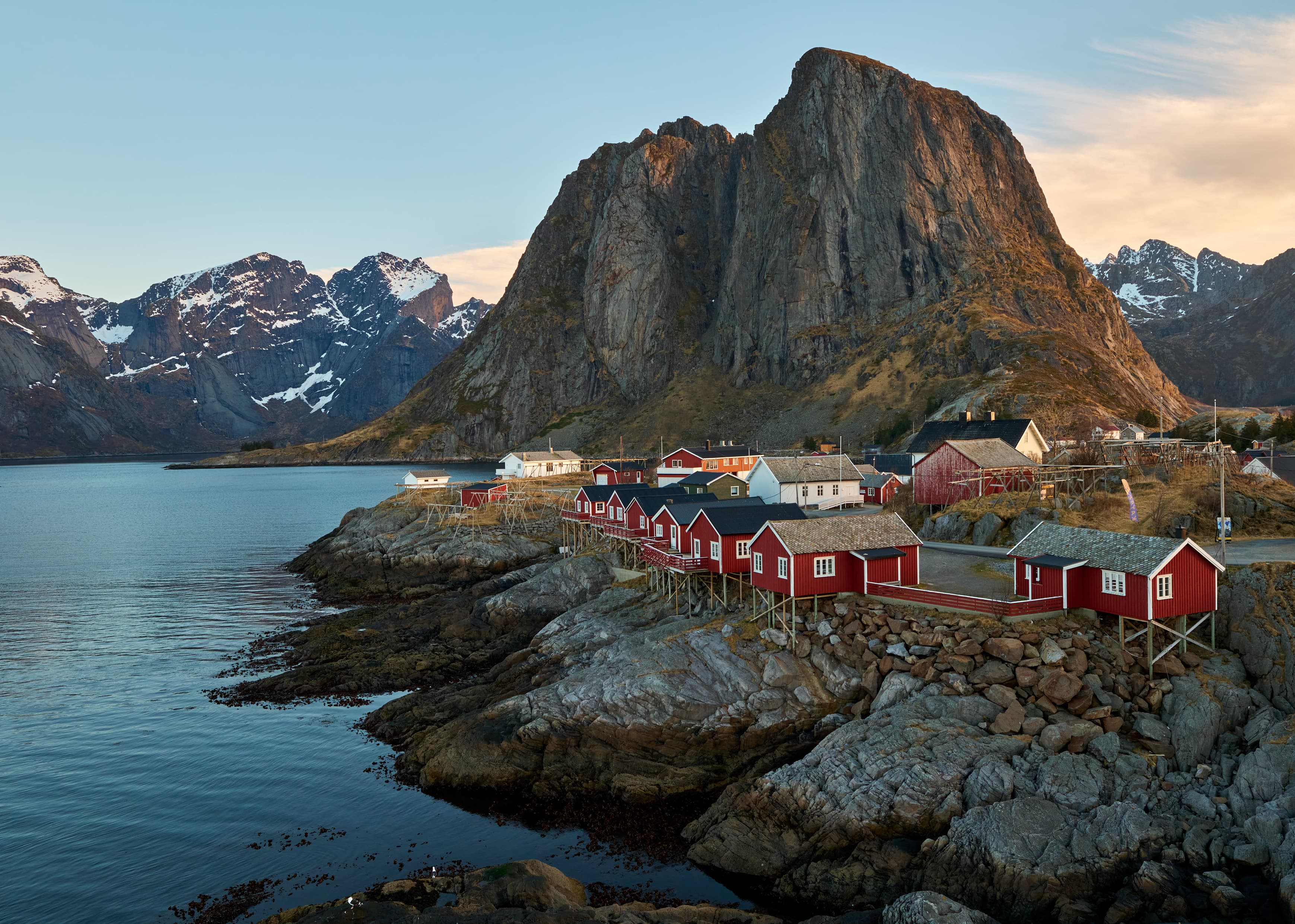 Hamnøy village bathed in golden morning light